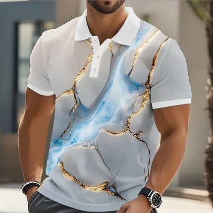 Men's Abstract Geometric Polo Short Sleeve Shirts Lapel Business Casual Athleisure Daily Wear 3D Print Buttons Spring 2026