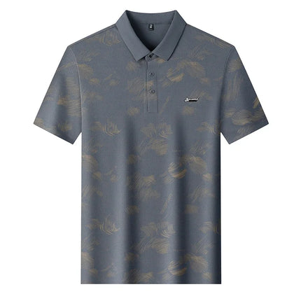 Mens Feather Print Short Sleeve Polo Shirts Classic Casual Tops Soft Comfortable Breathable Shirts