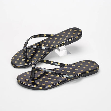 Polka Dot Flip-Flops, Women's Non-Slip Soft-Soled Sandals, Outdoor Beach Vacation Casual Beach Shoes