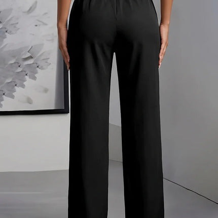 Women High Waisted Wide Leg Office Trousers, Solid Black Pleated Elegant Crease Dress Pants, Professional Full Length Trousers