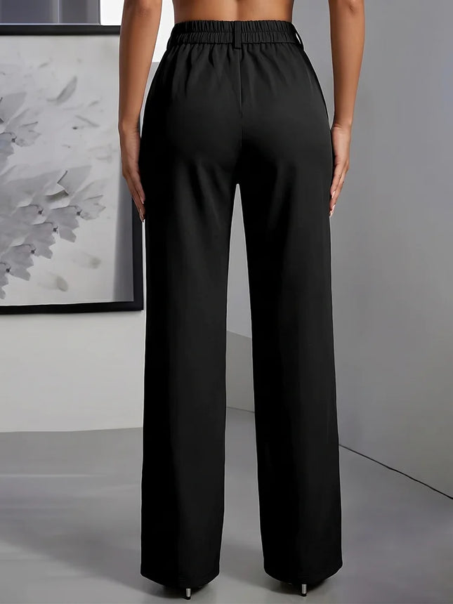 Women High Waisted Wide Leg Office Trousers, Solid Black Pleated Elegant Crease Dress Pants - product image 2