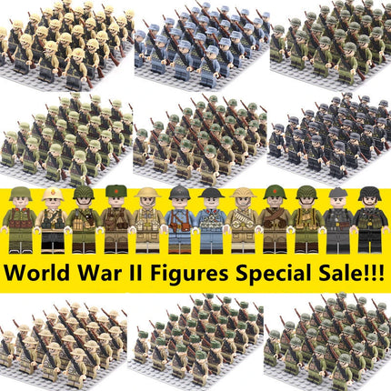 WW2 24pcs/Lot Military Soldiers Building Blocks Set Weapons Soviet US UK China France Army Action Figures Bricks Toys Kids Gifts