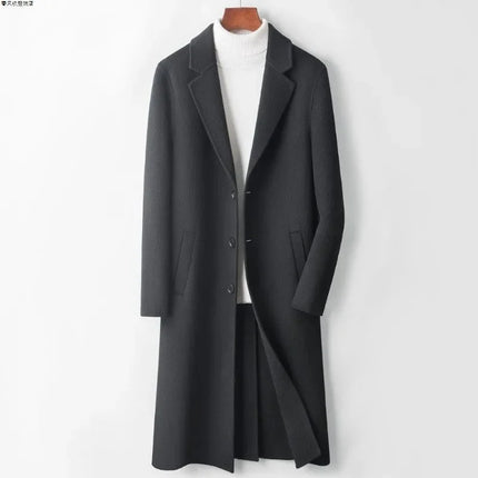 Men's Winter Long Coat Knee Length Warm And Wwindproof Single Breasted Suit Collar Camel Color