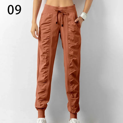 Sweatpants Fabric Drawstring Running Sport Joggers Women Quick Dry Athletic Gym Fitness with Two Side Pockets Exercise Pants