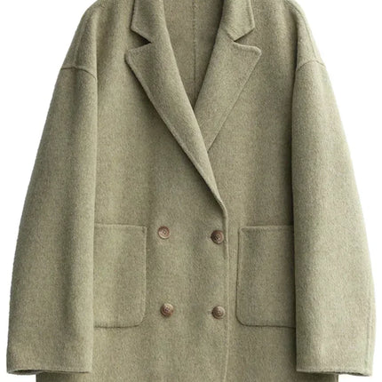 CHIC VEN Women's Woolen Coats Loose Casual Double Breasted Retro Double-sided Jacket Office Lady Outerwear Autumn Winter 2026