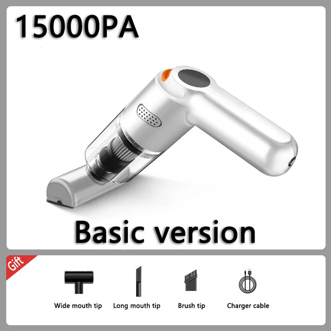 White basic version vacuum cleaner labeled 15000PA with four gift accessories