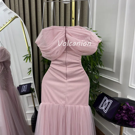 Customized Modern Style Intricate Tulle Pearl Rhinestone Ruched Straight Off-the-shoulder Long Dresses Bespoke Occasion Dresses