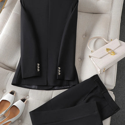 Women's Double-Breasted Slim-Fit Blazer Set | High-End Professional Commuter Outfit for Spring & Autumn