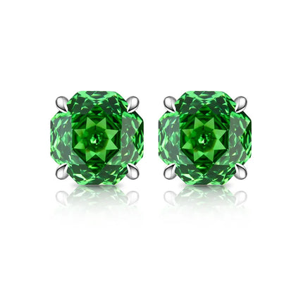 925 Sterling Silver Stylish Octagon Crystal Zircon Millennium Rose Cut Earrings Birthday Anniversary Wedding Party Gift
