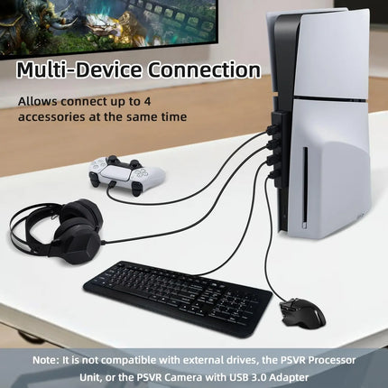 4 Ports USB Hub for PS5 Slim Disc USB High-Speed Expansion Hub Charger USB Extender Compatible with PS5 Slim Console