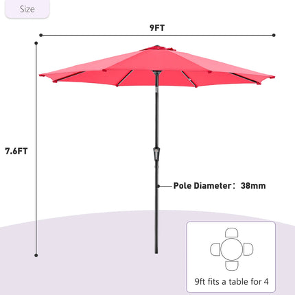 JHK 9ft Patio Umbrella with Tilt and Crank Button 8 Sturdy Ribs Waterproof Patio Table Umbrella for Outdoor Poolside Beach