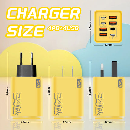 8 in 1 GaN USB-C Desktop Charger 240W Fast Charge Phone Adapter USB-C Cable For iPhone Samsung Xiaomi EU/US/UK - product imag