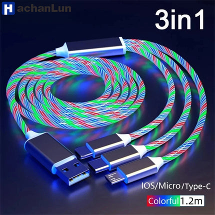 Glowing LED Light USB 3 IN 1 cable Phone Fast Charging Charger Luminous USB-C Cable For Xiaomi iPhone Phone - product image f