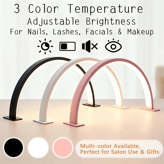 Lámpara de Uñas de Media Luna, Lámpara LED de Arco para Escritorio con 3 Temperaturas de Color Regulables, Sin Reflejos, Lámpara de Belleza para el Cuidado Ocular para Arte de Uñas y Extensiones de Pestañas