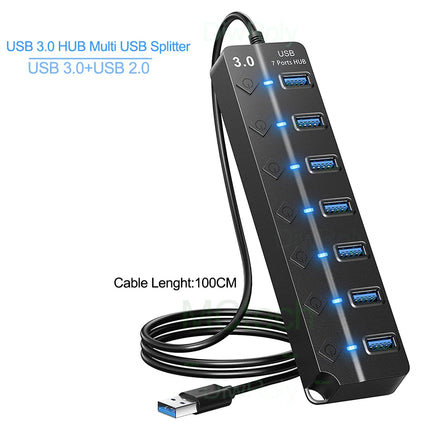 USB 3.0 Hub USB Hub 2.0 Multi USB Splitter Hub 100cm Long Cable Multiple Expander for Computer Laptop PC - product image from