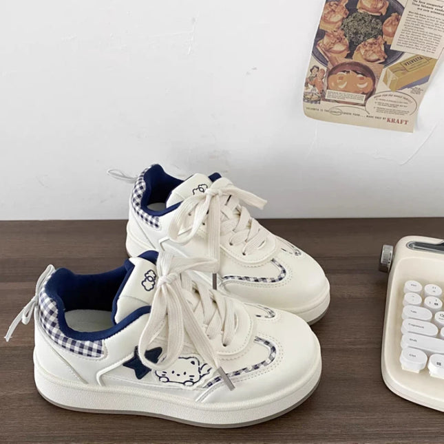 Women's Casual Flat Shoes - Cartoon Decor, Comfortable Breathable Sneakers, Lightweight Summer Campus Shoes for Daily Wear