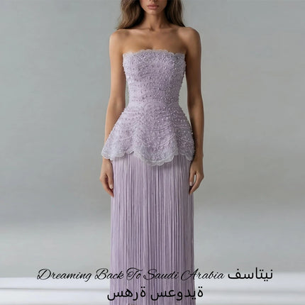 Exquisite Tassel and Beading Vestido De Festa Customized Strapless Lace Evening Dress Classic Straight Sleeveless Robe de soirée