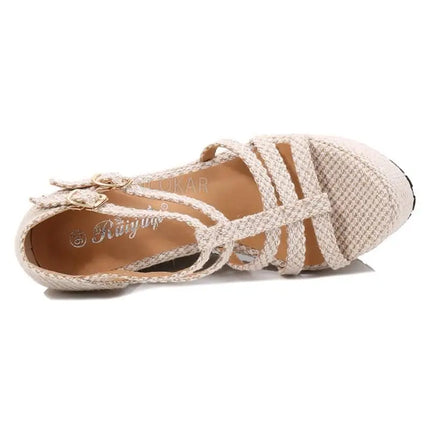 2026 Summer New Line One Button Ultra High Heel Slope Heel Waterproof Platform Ethnic Style Thick Sole 12-14-16cm Women's Sandal