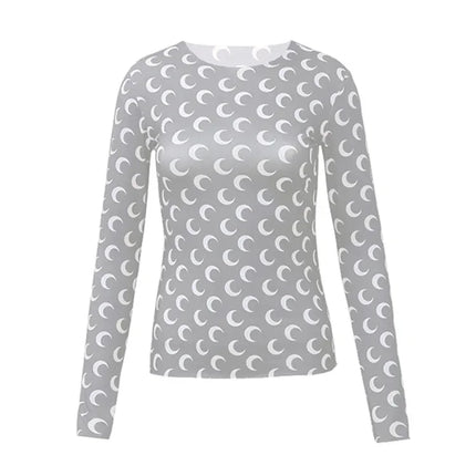 New Printed Mesh Women Base Shirt Spring Autumn Fashion Casual Long Sleeved Sun Protection Ice Silk Inner Layer Women's T-Shirt