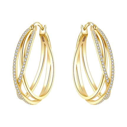Original 2026 S925 Sterling Silver Zircon 18K Gold Lining Vintage Hoop Earrings for Women Birthday Party Wedding Gift Jewellery