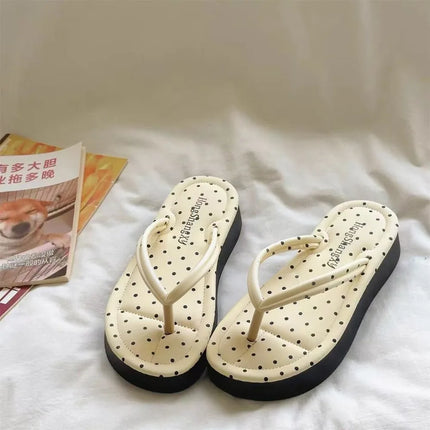 Cute Polka Dot Platform Flip Flops Thick Sole Non-Slip Thong Sandals Breathable Beach Slippers Summer