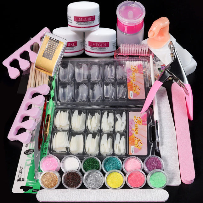 Polvo Acrílico para Uñas y Monómero Líquido Decoración de Uñas Kit de Manicura Purpurina de Uñas de Cristal Puntas de Uñas 3D Herramientas de Esculpido