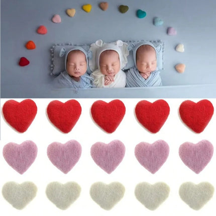 5pcs/pack Soft Wool Felt Heart Newborn Photography Props Adorable Solid Color Handmade DIY Studio Baby Photo Shoot Accessories