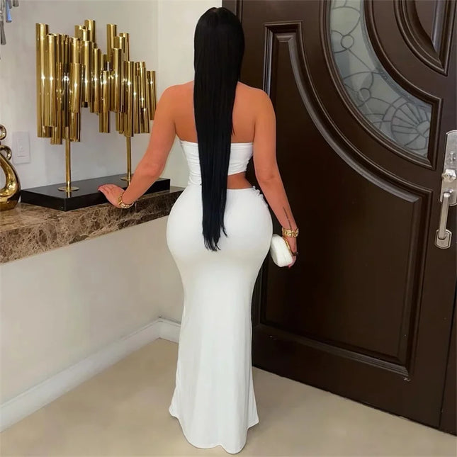 Sexy trägerloses Partykleid für Damen zum Geburtstag, Cut-Out Etuikleid, schmal, Clubwear, Ausgeh-Bodycon-Kleid, lange Kleider, Elegante Kleider