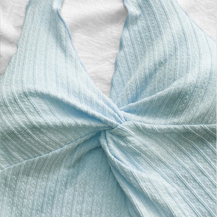 Sexy V-neck Halter Neck Crop Top for Women Summer Sleeveless Solid Split Backless Top Y2K Clothes