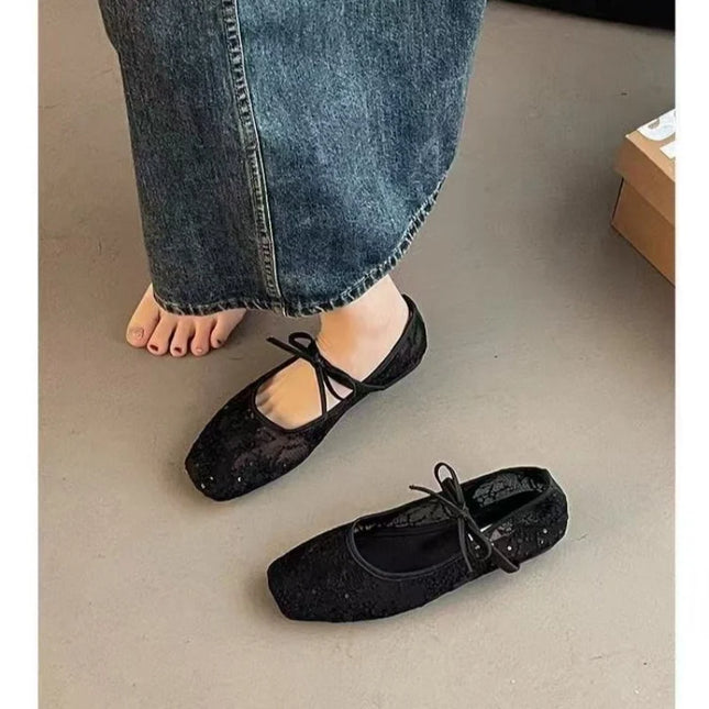 Spring/ Summer Elegant Square Toe Sexy Mesh Ballet Flat Shoes Fashionable Best Selling New Comfortable Large Size Women's Shoes