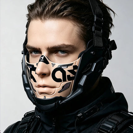 14Color Cyberpunk Half Face Mask Mecha Style Halloween Cosplay Mask Adjustable Strap Breathable Comfort Party Costume Face Cover