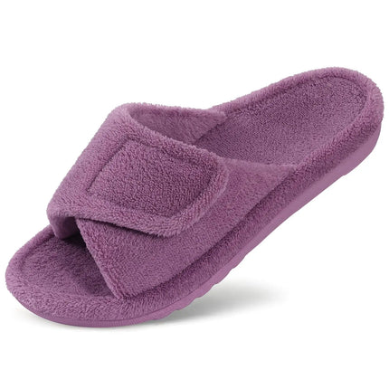 Comwarm Winter Women's Fur Fuzzy Slippers Adjustable Open Toe Furry Slide With Arch Support Four Seasons Cozy Fluffy House Shoes