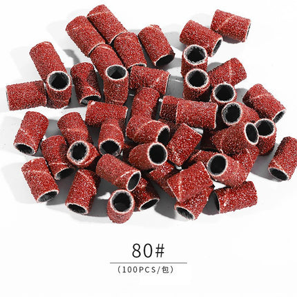 100/50pc Sanding Cap Bands For Electric Manicure Machine 180/120/80 Grit Nail Drill Grinding Bit Files Pedicure Tool Set
