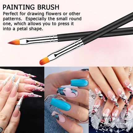 6Pcs Nail Dotting Tools Double-ended Nail Art Brushes Kit Nail Art Gel Polish Liner Brushes Design Pen For Nail Drawing