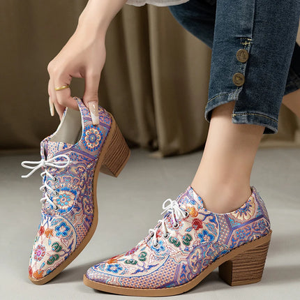 Ethnic Ladies Boots Spring Winter Embroidery Boots Pointed-toe Platform Shoes Ladies Fashion Ankle Boots Women Botas De Mujer