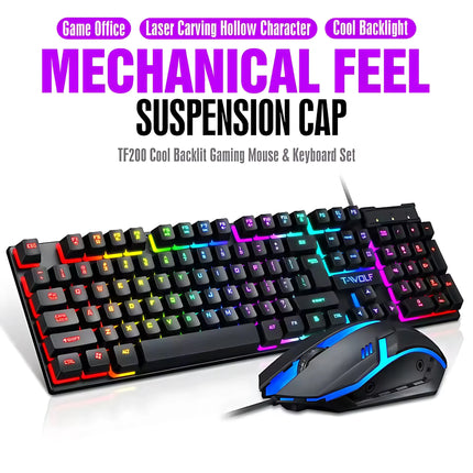 Rainbow Backlit Wired Keyboard And Mouse,floating Keycap Strong, Wear-resistant, Comfortable Feel Keyboard For - product imag