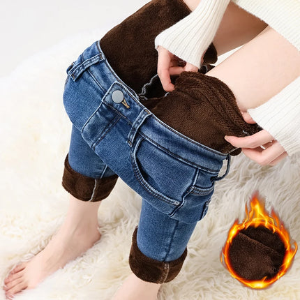 Women's Fleece Warm Winter Jeans Thicken Elastic Skinny Pencil Pants Fashion Korean Slim Plush Thermal Leggings Trousers