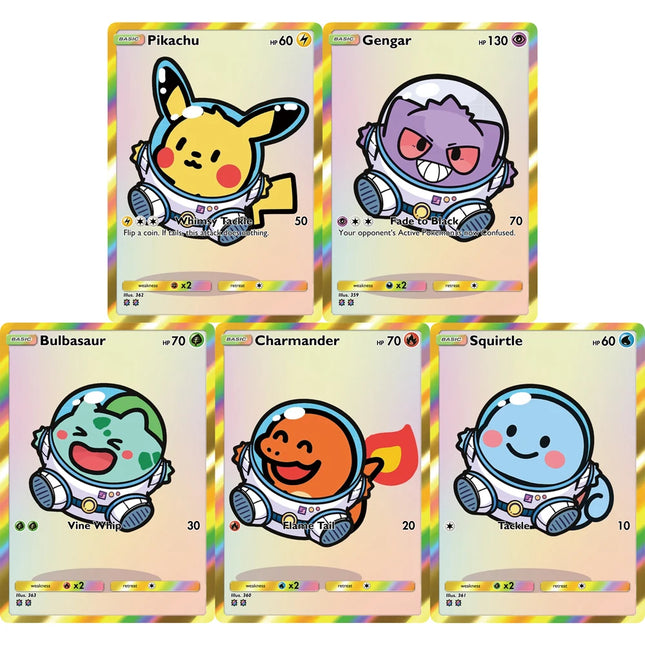 5 Stk. Pokémon PTCG Karten Niedlicher Stil Gengar Schiggy Glurak Bisasam Anime Sammelkarten Hobby Pokémon Spielkarten Geschenk