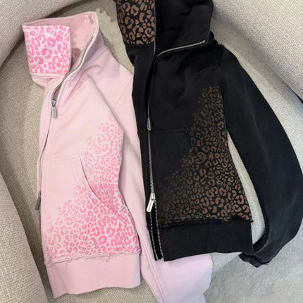 Y2K Leopard Print Fashion Knitted Sportswear Two-Piece Set Women's Casual Fit Yoga Sexy Slim High Waist Casual Sports Pants