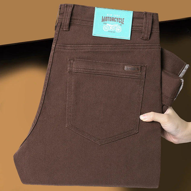 Pantalones vaqueros de hombre de estilo clásico, 3 colores, otoño, slim, marrón, alta calidad, casual de negocios, de mezclilla elástica, pantalones de marca para hombre