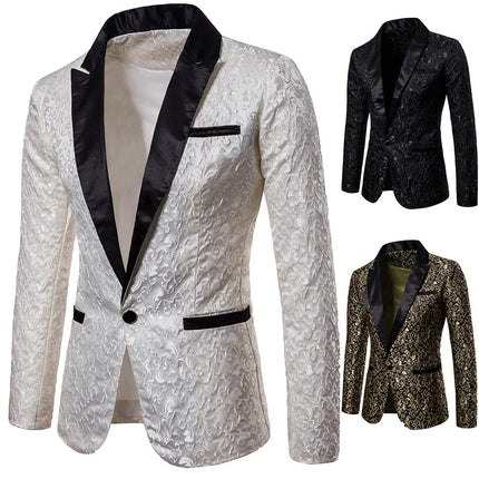 Blazer Men Coat Turn Down Collar Blazers Single Button Full Sleeve Jacquard Evening Work Casual Slim Fit Formal Jacket Spring