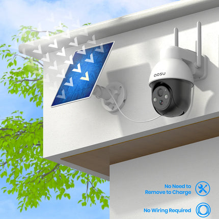 AOSU 3MP PTZ Solar Security Camera Built-in Battery Wireless 2.4Ghz WIFI Camera PIR AI Detection 2-Way Audio Outdoor CCTV Camera