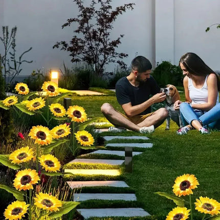 3-Head LED Solar Garden Lights Sunflower Lights Solar Outdoor Lawn Lights Garden Landscape for Porch Landscape Yard Decorations