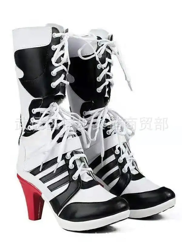 Personalized Designer Women Boot Autumn Novelty Hollow Out Single Boot Lace Up Black White Knee Boots Large45 Medium Single Boot