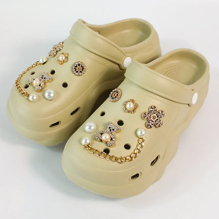 Women DIY Silver Butterfly-Knot Fashion Bow Decor Clogs Summer Sping Autumn Beach Sandals Cave Hole Garden Shoes Students Girls
