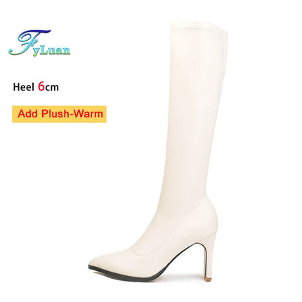 Spring Autumn Elastic Leather Boots For Women 6CM 8CM High Heels Side Zipper Knee-high Boors Fashion Pointed Winter Woman Shoes