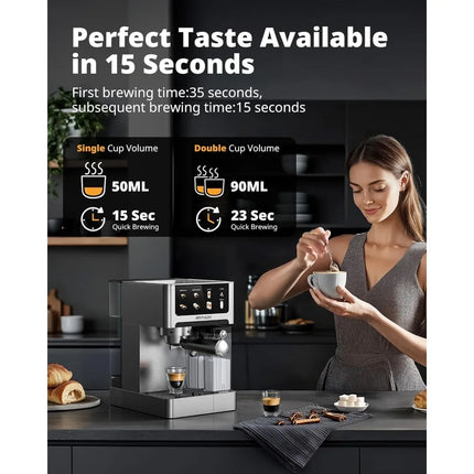 20 Bar Professional Espresso Machine with Auto Milk Frother, Dual Boiler Touchscreen Compact Coffee Maker 60oz Water Tank