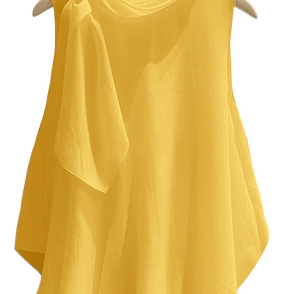 ZANZEA Women T-Shirts Summer Tops 2025 Solid Sleeveless Tees Fashion Asymmetrical Tunic Casual Loose Scarf O Neck Pullovers