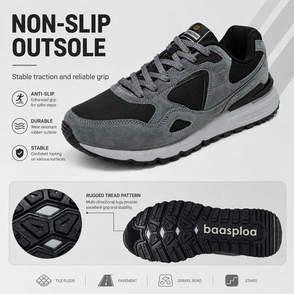 Baasploa Men Casual Walking Shoes Leather Upper Fashion Sneakers Comfort Daily Wear Lifestyle Footwear Classic Sport Shoes