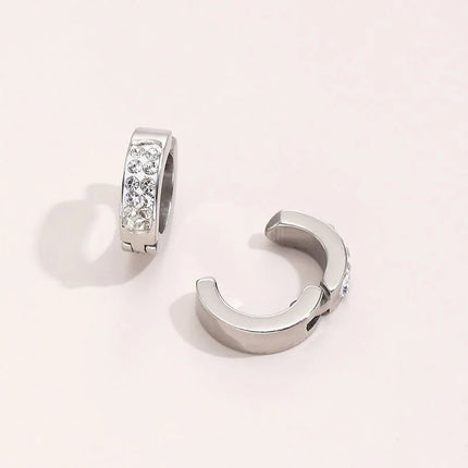 2Pcs Stainless Steel Magnetic Non Piercing Inlaid Cubic Zirconia Stud Earrings Clip on Hoop Earrings Ear Stud for Men Women